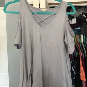 Grey criss-cross Cold shoulder top